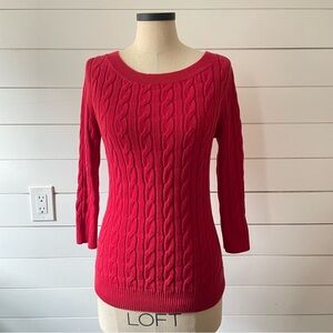 Ann Taylor LOFT- Women's Red Cable Knit Sweater- Size Medium